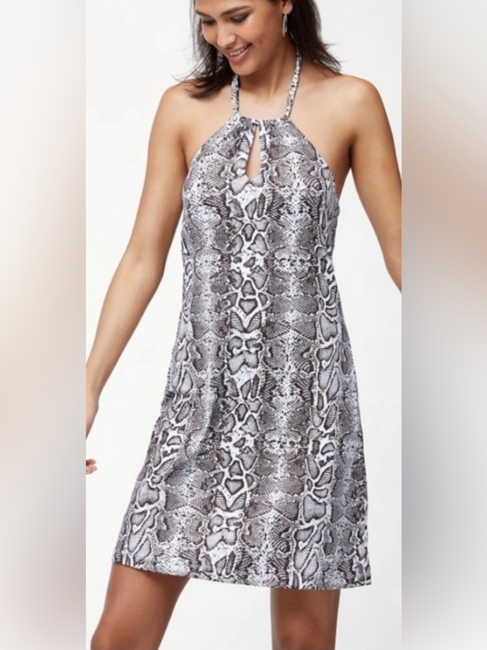 Tommy Bahama Black & White Snake-Print Halter Dress